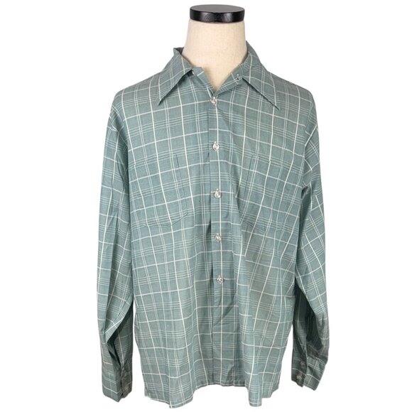 Vintage Sears Best Kings Road Green Plaid Mens Long Sleeve Button-Up Shirt XL - Picture 1 of 12